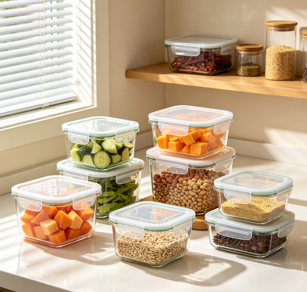 Square Glass Kitchen Storage Container Box Set