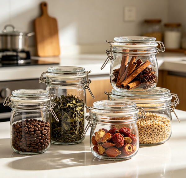 Clip Top Glass Kitchen Storage Jar Container